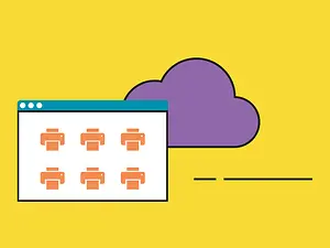 Monitoring_Icon einer Wolke und der Übersicht der Druckerflotte